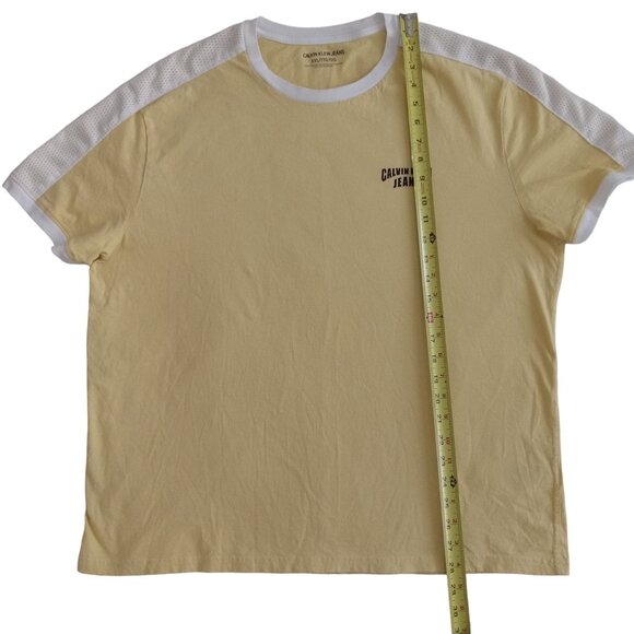 Calvin Klein Jeans Mens Yellow Tee W/ White Mesh Accents XXL Short Sleeve Casual - Picture 4 of 11